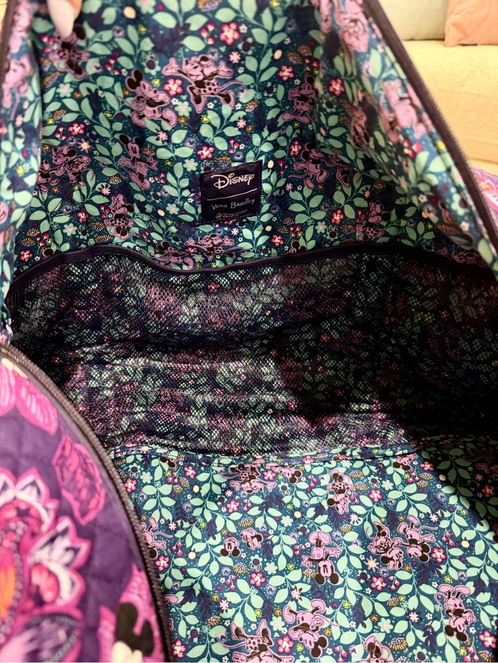 Disney Vera Bradley Mickey & Minnie’s Flirty Floral Large Travel Duffel Bag - Picture 12 of 14
